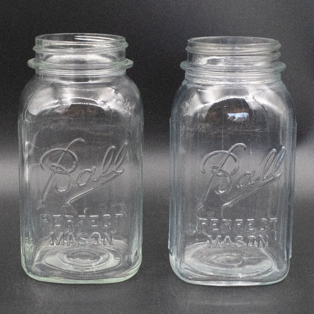 Vintage Ball Perfect Mason Jars Ribbed Square Quart Canning Jars Lot of 2